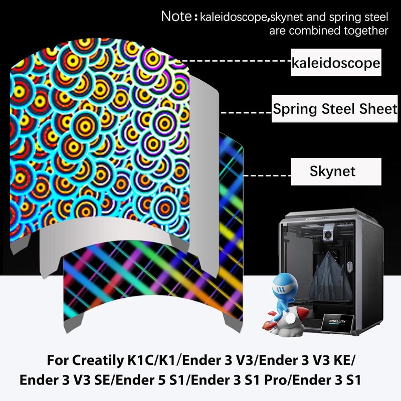 Wefuit Smooth Kaleidoscope+Skynet Pattern Build Plate for Creality K1/ K1C/Ender 3 S1/Ender 5 S1/Ender 3 S1 Pro/Ender 3 V3 KE/Ender 3 V3 SE,235x235mm Flexible Spring Steel Plate 3D Printer Platform - Image 4